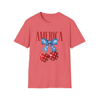 Load image into Gallery viewer, Red, White, and Blue Cherry Bow America Tee
