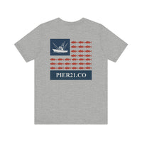 Load image into Gallery viewer, Stars, Stripes &amp; Tuna Bites Fishing Inspired Graphic Tee, Unisex Fishing Shirt
