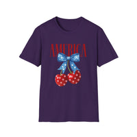 Load image into Gallery viewer, Red, White, and Blue Cherry Bow America Tee
