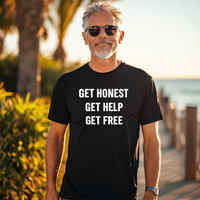 Load image into Gallery viewer, Mental Health Awareness Shirt, Recovery Apparel, GET HONEST, GET HELP, GET FREE from Addiction
