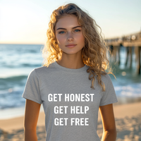 Load image into Gallery viewer, Mental Health Awareness Shirt, Recovery Apparel, GET HONEST, GET HELP, GET FREE from Addiction

