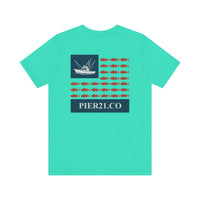 Load image into Gallery viewer, Stars, Stripes &amp; Tuna Bites Fishing Inspired Graphic Tee, Unisex Fishing Shirt
