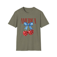 Load image into Gallery viewer, Red, White, and Blue Cherry Bow America Tee
