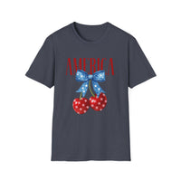 Load image into Gallery viewer, Red, White, and Blue Cherry Bow America Tee
