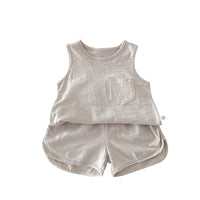 Load image into Gallery viewer, Kids Boy 2 Piece Outfits Solid Color/Stripe Print Sleeveless Tank Tops and Elastic Shorts Set Summer Clothes
