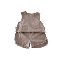 Load image into Gallery viewer, Kids Boy 2 Piece Outfits Solid Color/Stripe Print Sleeveless Tank Tops and Elastic Shorts Set Summer Clothes
