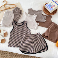 Load image into Gallery viewer, Kids Boy 2 Piece Outfits Solid Color/Stripe Print Sleeveless Tank Tops and Elastic Shorts Set Summer Clothes

