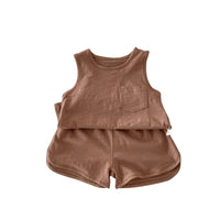 Load image into Gallery viewer, Kids Boy 2 Piece Outfits Solid Color/Stripe Print Sleeveless Tank Tops and Elastic Shorts Set Summer Clothes
